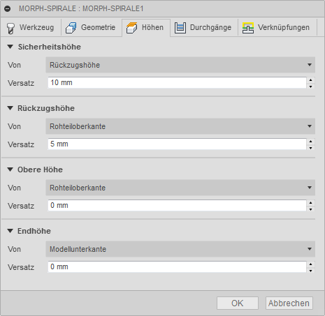 3D Dialogfeld Morph-Spirale Registerkarte Höhen