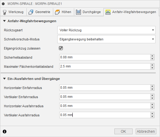 3D Dialogfeld Morph-Spirale Registerkarte Verknüpfungen