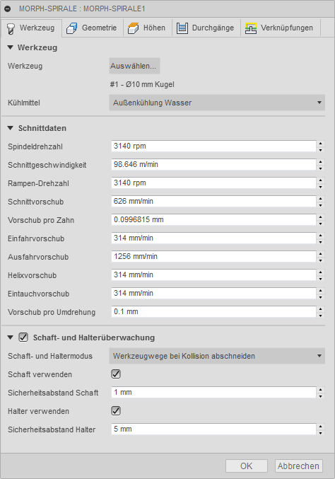 3D Dialogfeld Morph-Spirale Registerkarte Werkzeug