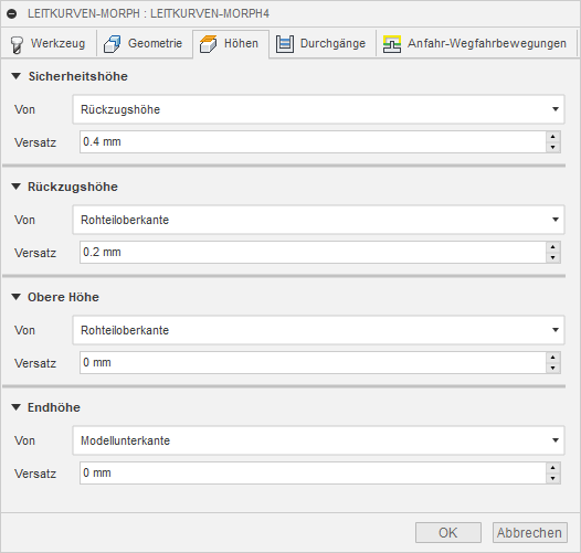 3D Dialogfeld Morph Registerkarte Höhen