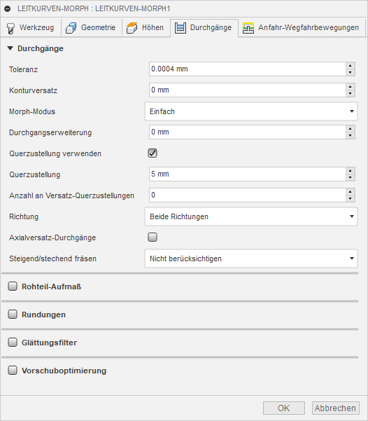 3D Dialogfeld Morph Registerkarte Durchgänge