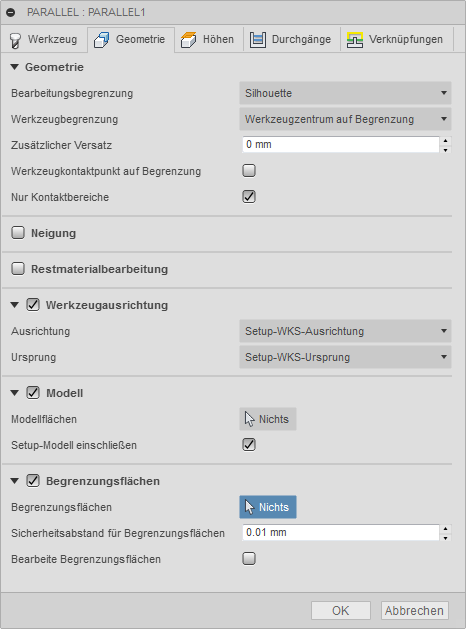 3D Dialogfeld Paralleles Schlichten Registerkarte Geometrie