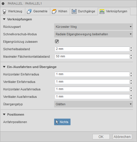 3D Dialogfeld Paralleles Schlichten Registerkarte Verknüpfungen