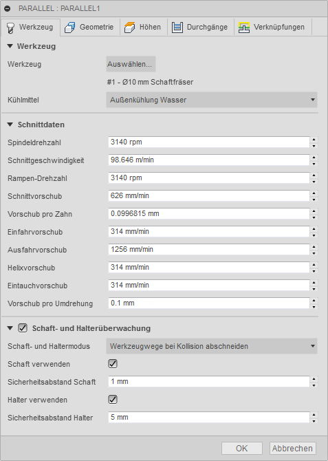 3D Dialogfeld Paralleles Schlichten Registerkarte Werkzeug