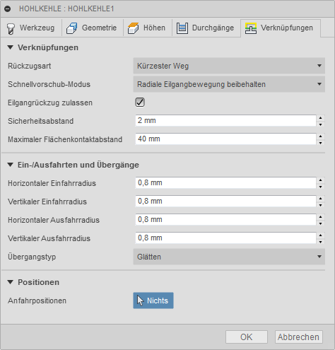 3D Dialogfeld Hohlkehle Registerkarte Verknüpfungen