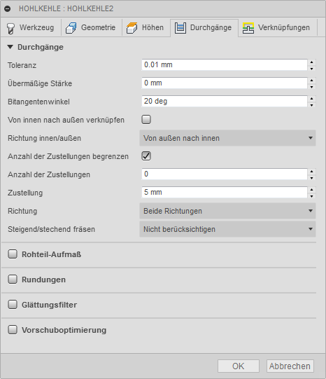 3D Dialogfeld Hohlkehle Registerkarte Durchgänge