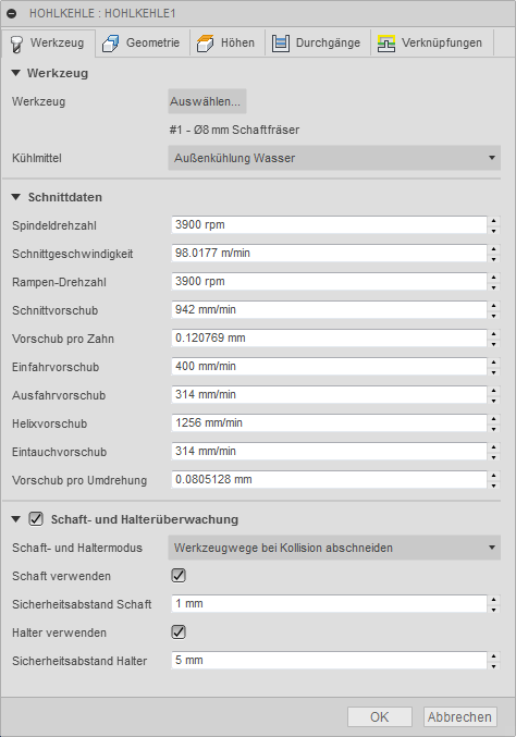 3D Dialogfeld Hohlkehle Registerkarte Werkzeug