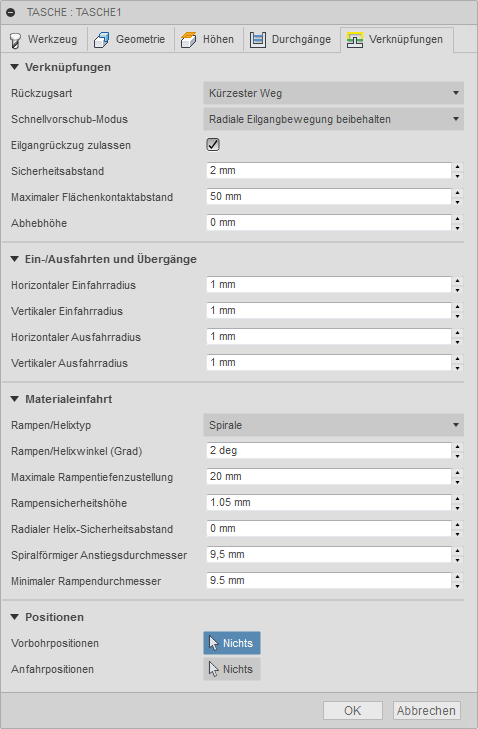 3D Dialogfeld Taschen-Freiräumen Registerkarte Verknüpfungen