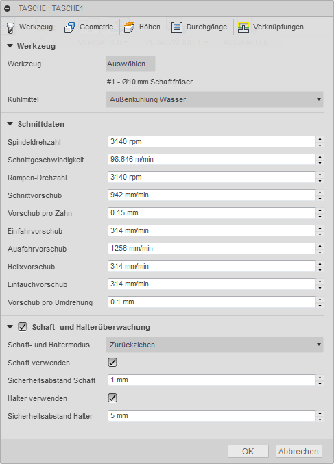 3D Dialogfeld Taschen-Freiräumen Registerkarte Werkzeug