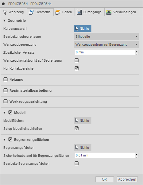 3D Dialogfeld Projizieren Registerkarte Geometrie