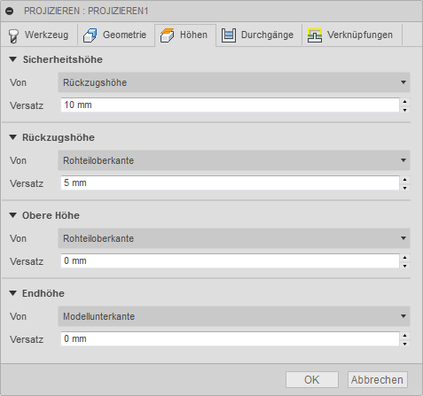 3D Dialogfeld Projizieren Registerkarte Höhen