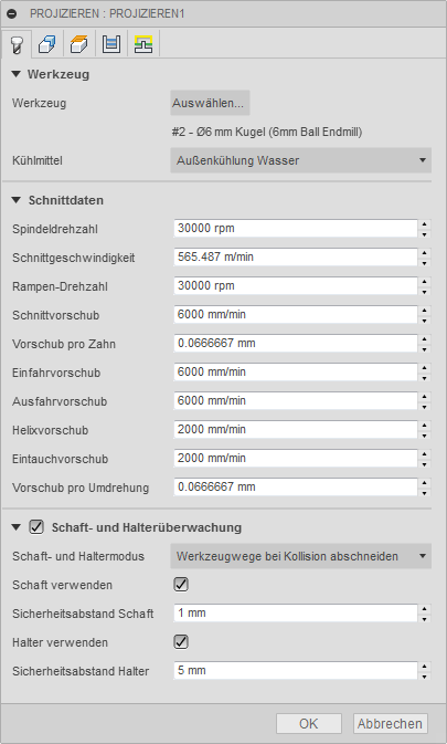 3D Dialogfeld Projizieren Registerkarte Werkzeug