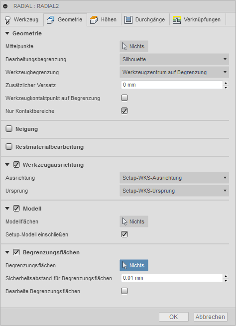 3D Dialogfeld Radiales Schlichten Registerkarte Geometrie