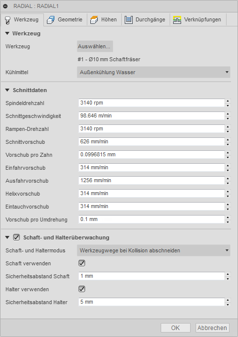 3D Dialogfeld Radiales Schlichten Registerkarte Werkzeug