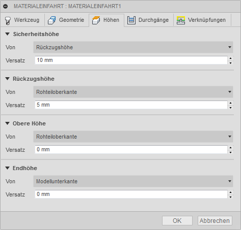 3D Dialogfeld Rampenschlichten Registerkarte Höhen