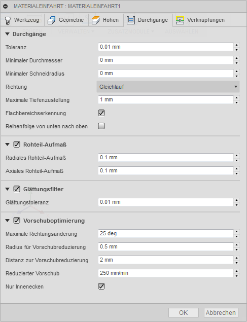 3D Dialogfeld Rampenschlichten Registerkarte Durchgänge