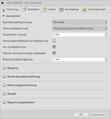 3D Dialogfeld HSC-Kontur-Schlichten Registerkarte Geometrie