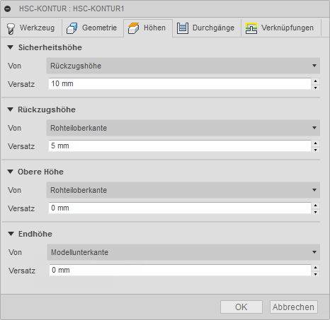 3D Dialogfeld HSC-Kontur-Schlichten Registerkarte Höhen