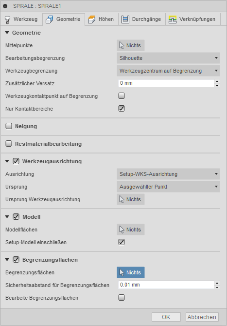3D Dialogfeld Spiralschlichten Registerkarte Geometrie