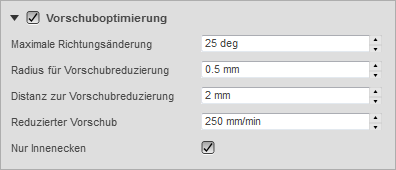 Dialogfeld Vorschuboptimierung