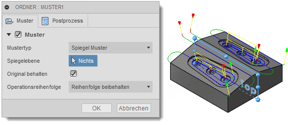 Dialogfeld Ordner Registerkarte Muster - Auswahl Spiegelebene