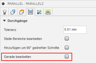 Dialogfeld Parallel Registerkarte Durchgänge - Gerade bearbeiten