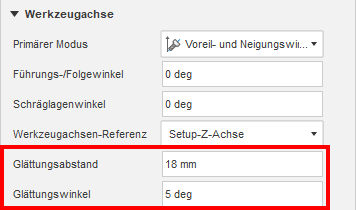 Dialogfeld Glättungsabstand und Glättungswinkel