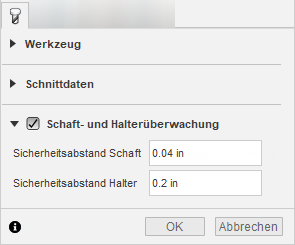 Schaft- und Halterabstand auf der Registerkarte Werkzeug