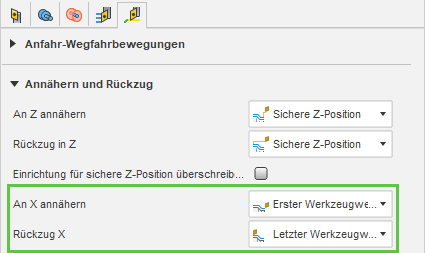 Dialogfeld Annähern und Rückzug