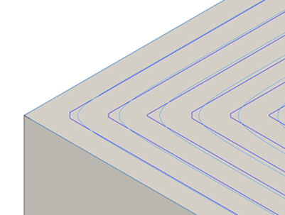 Ein Werkzeugweg für steile und flache Bereiche mit ausgewählter Option Versätze glätten und einer ohne