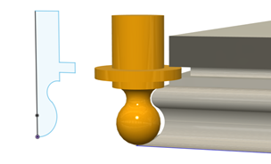 Skizze des Halbprofils neben der Formfräser-Simulation