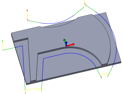 2D-Kontur-Werkzeugweg mit 15 mm Abstand des linearen Einfahrabstands und Sweeping-Winkel von 0 Grad