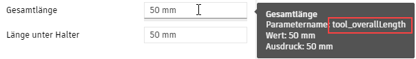 Werkzeugbibliothek - Parametername
