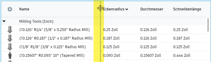 Werkzeugbibliothek - Spaltenbreite ändern