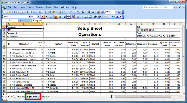 Excel - Arbeitsblatt Operationen