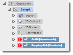 Unterdrückte Operationen mit Durchstreichung