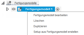 Kontextmenü für Fertigungsmodelle