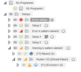 Symbole im Browser, die den Elementstatus anzeigen