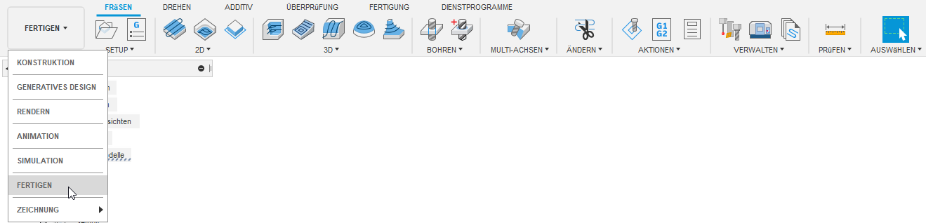 Zugriff auf den Arbeitsbereich Fertigen
