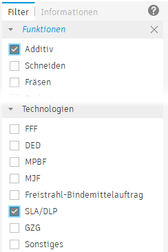 Registerkarte Filter