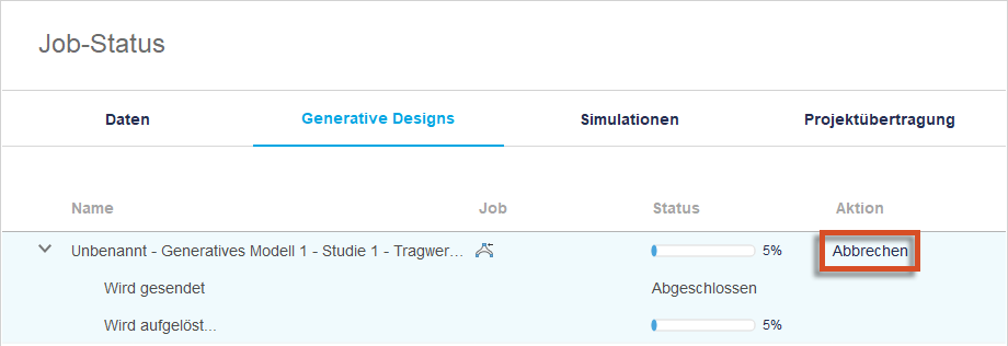 Dialogfeld Job-Status - Aufgabe abbrechen