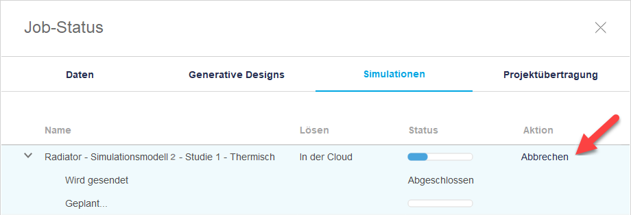 Sim-Cloud Dialogfeld Abbrechen