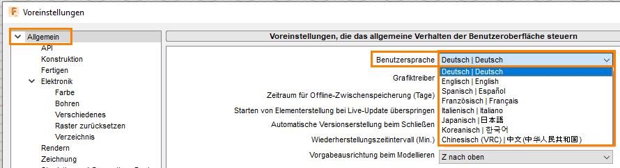 Allgemeine Voreinstellungen