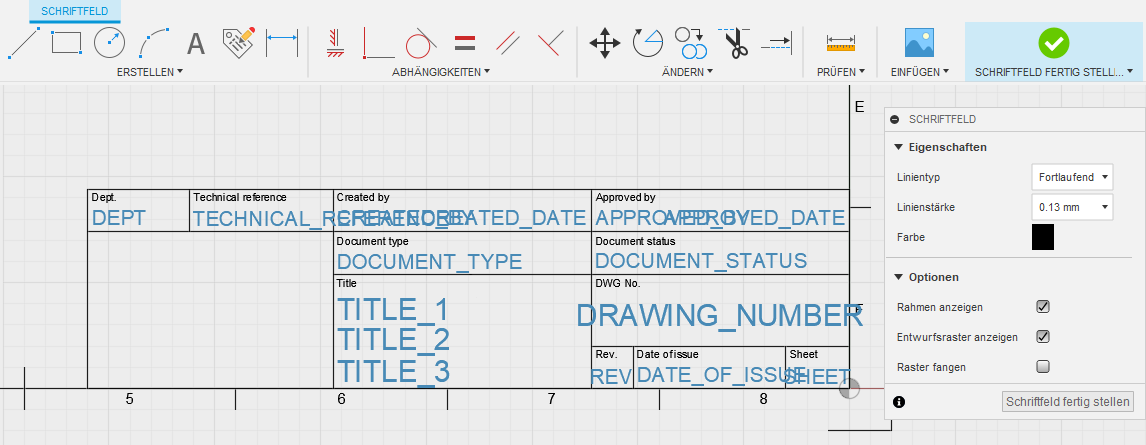 Kontextabhängige Umgebung Schriftfeld