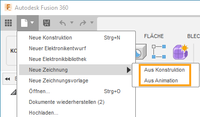 Menü - Neue Zeichnungsvorlage