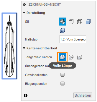 Untere Projektionsansicht bearbeiten