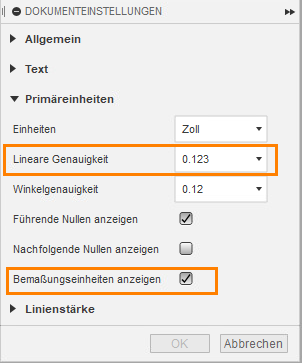 Bemaßungseinheiten anzeigen