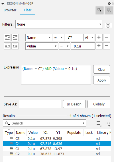 Entwurfsmanager - Filter