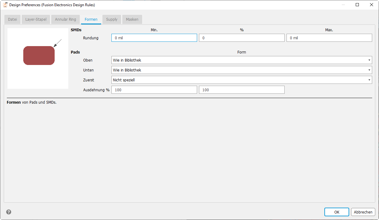 Registerkarte Formen