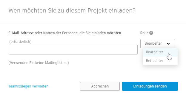 Personen zu einem Projekt einladen